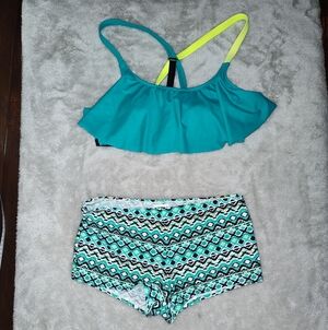 PINK Victoria's Secret Teal & Neon Yellow Two-Piece Swim Set
